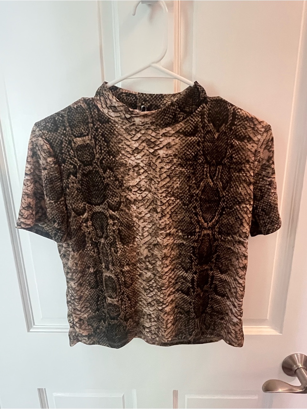 Zara Brown Snake Print Short Sleeve Top